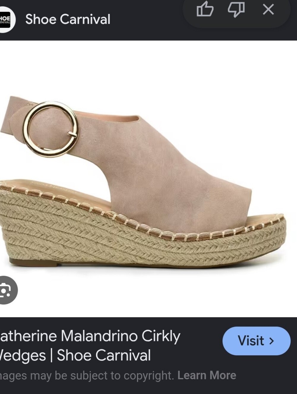 Catherine Malandrino Blush Espadrille Wedge Sandals with Gold Buckle